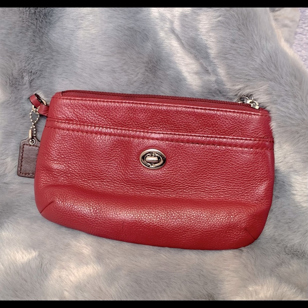 *SOLD*Coach Pebbled Leather Wristlet Deep Red